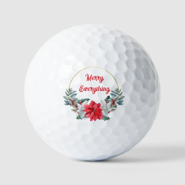 Pelotas De Golf Holly Poinsettia Wreath Merry Everything Holiday (Anverso)