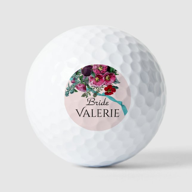 Pelotas De Golf Hollyhocks rosados de Bonito de cosecha personaliz (Anverso)