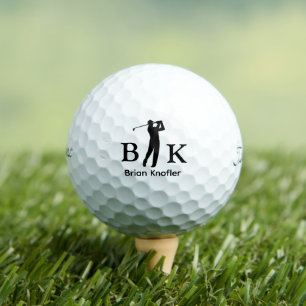 Pelotas De Golf Hombre Golfista Negro Iniciales - Blanco Elegante