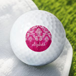 Pelotas De Golf Hot Pink Grunge Damask Pattern Custom Monogram<br><div class="desc">A vintage pattern with a chalkboard and lace design. Look closely to the flowers and leaves.A trendy design with jewel tone colors and elegance. Items are easier to customize when you replace all text first. If your art still needs to be adjusted, click on the Customize This button. This will...</div>