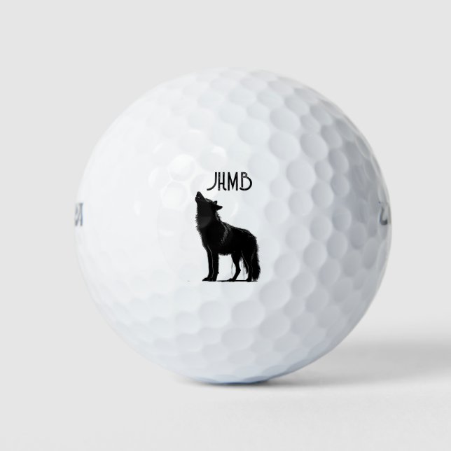 Pelotas De Golf Howling wolf  Animal logo Monogram Art (Anverso)