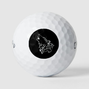 Pelotas De Golf Howling Wolf Tribal Black and Silver