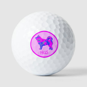Pelotas De Golf Husky Siberian Cute Perro Rosado Monograma