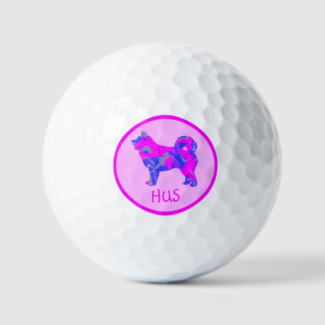 Pelotas De Golf Husky Siberian Cute Perro Rosado Monograma (Anverso)