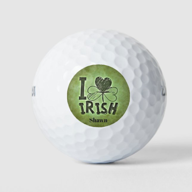 Pelotas De Golf I Heart Irish Shamrock Monograma Nombre (Anverso)