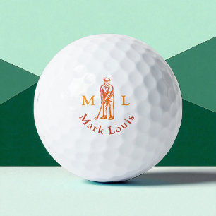 Pelotas De Golf Icono de hombre golfista Iniciales / Nombre Person