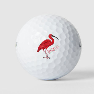 Pelotas De Golf Ilustracion de pájaro ibis de escarlata personaliz