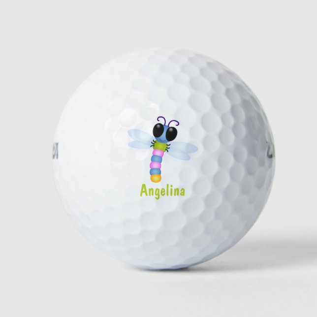 Pelotas De Golf Ilustracion de personalizado de libélula azul y ro (Anverso)