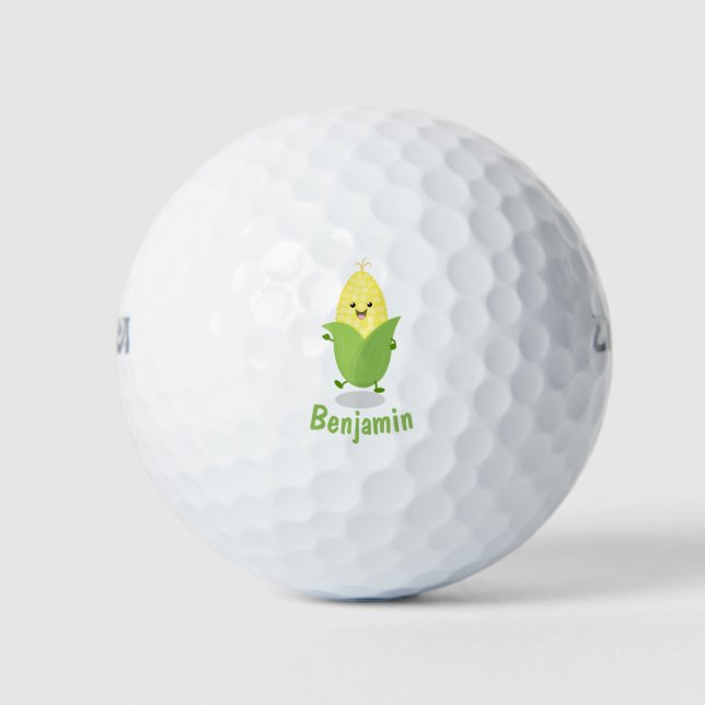 Pelotas De Golf Ilustracion de personalizado de maíz feliz (Anverso)