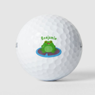 Pelotas De Golf Ilustracion de personalizado de rana verde alegre