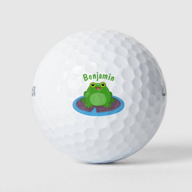 Pelotas De Golf Ilustracion de personalizado de rana verde alegre (Anverso)