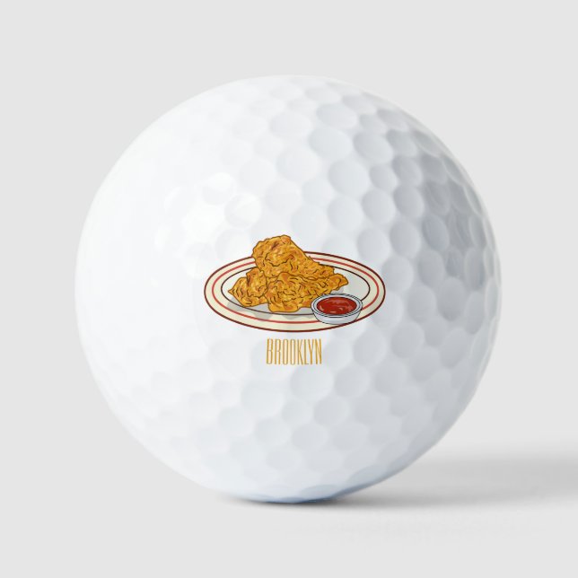 Pelotas De Golf Ilustracion de pollo frito personalizado (Anverso)