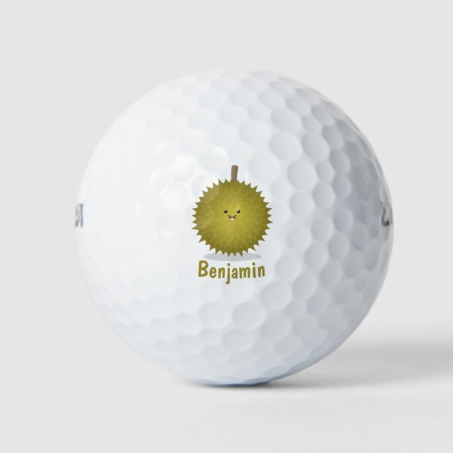Pelotas De Golf Ilustracion feliz personalizado duriano (Anverso)