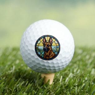 Pelotas De Golf Ilustracion Malinois con Estilo Vidrio Manchado de