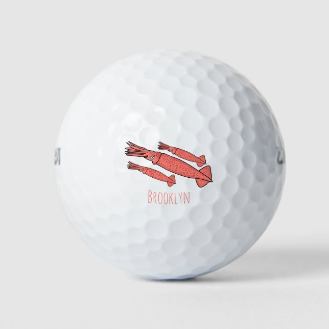 Pelotas De Golf Ilustracion personalizado de calamar rosa feliz (Anverso)