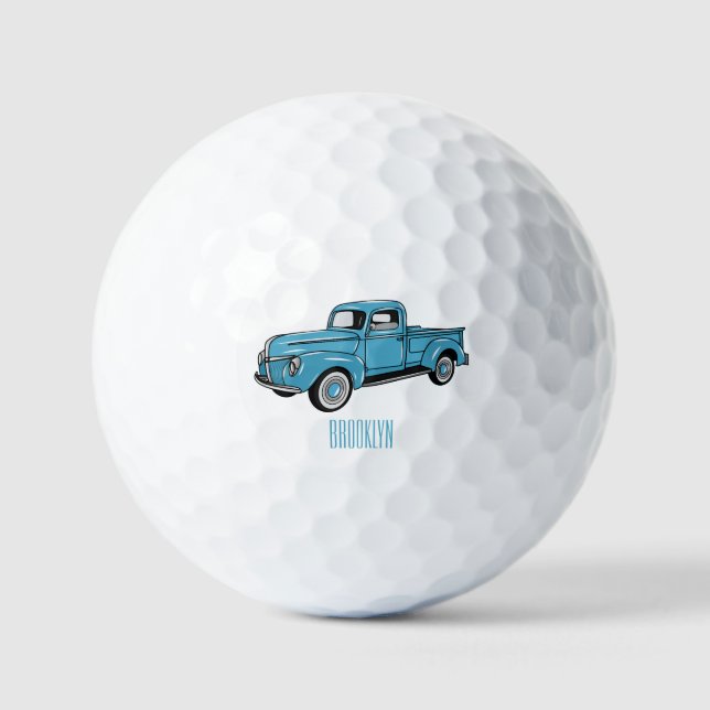 Pelotas De Golf Ilustracion personalizado de camioneta clásica (Anverso)