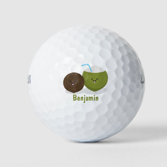 Pelotas De Golf Ilustracion personalizado de cocos kawaii alegres (Anverso)