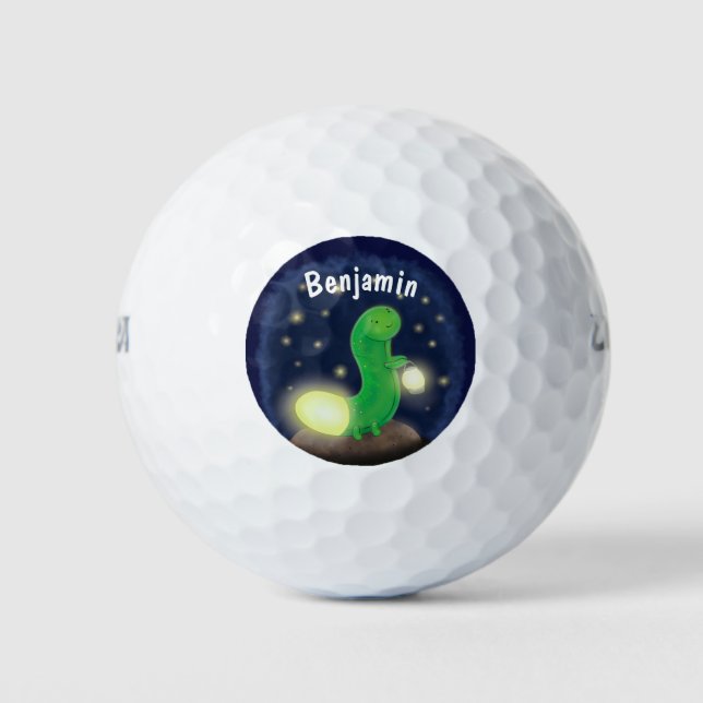 Pelotas De Golf Ilustracion personalizado de gusano de brillo verd (Anverso)