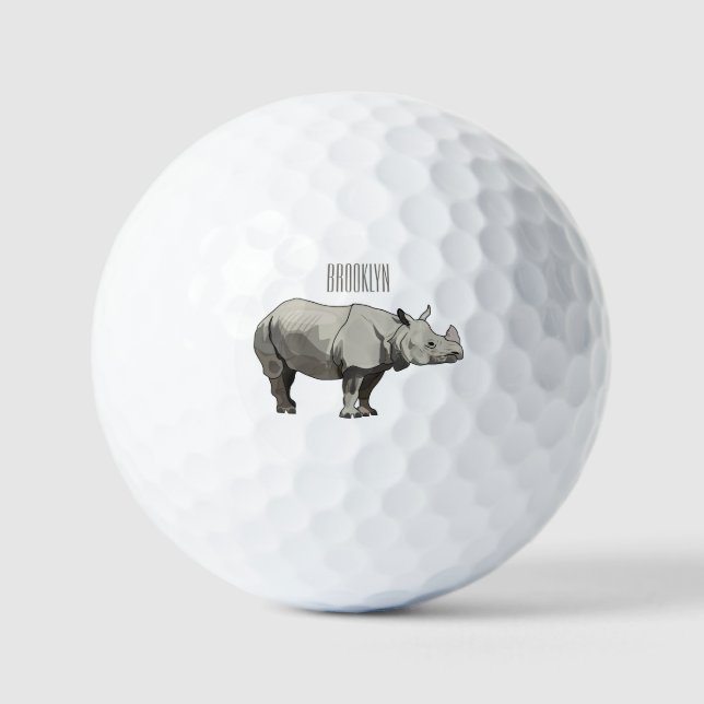 Pelotas De Golf Ilustracion personalizado de Javan rhinoceros (Anverso)