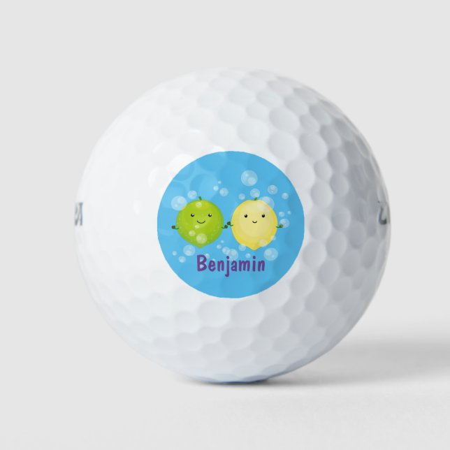 Pelotas De Golf Ilustracion personalizado de lima de limón feliz (Anverso)
