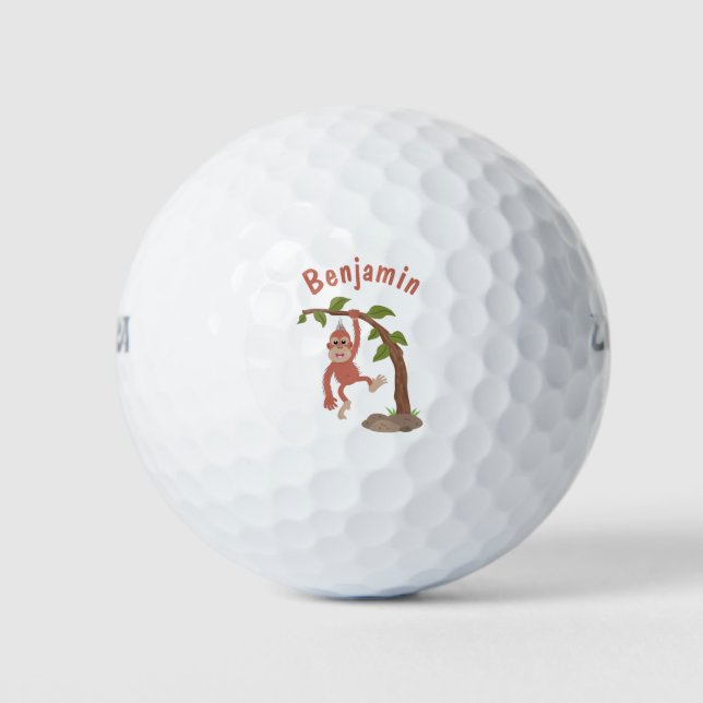 Pelotas De Golf Ilustracion personalizado de orangután bebé feliz (Anverso)