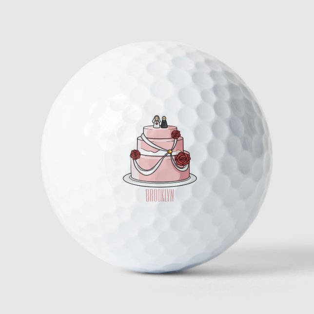 Pelotas De Golf ilustracion personalizado de pastel boda (Anverso)