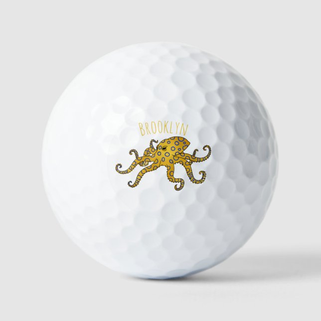 Pelotas De Golf Ilustracion personalizado de pulpo de anillo azul (Anverso)