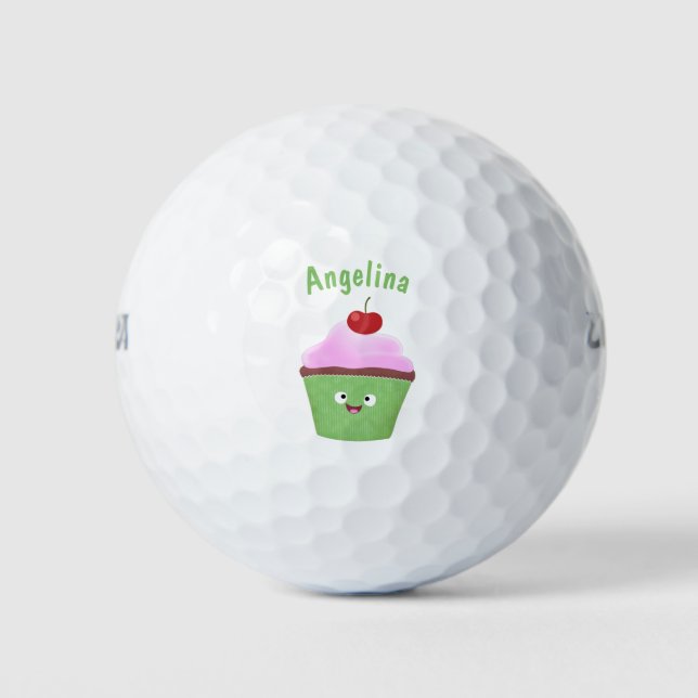 Pelotas De Golf Ilustracion personalizado de quequitos alegres (Anverso)