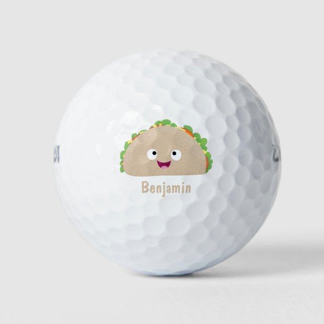 Pelotas De Golf Ilustracion personalizado de taco alegre sonriente (Anverso)