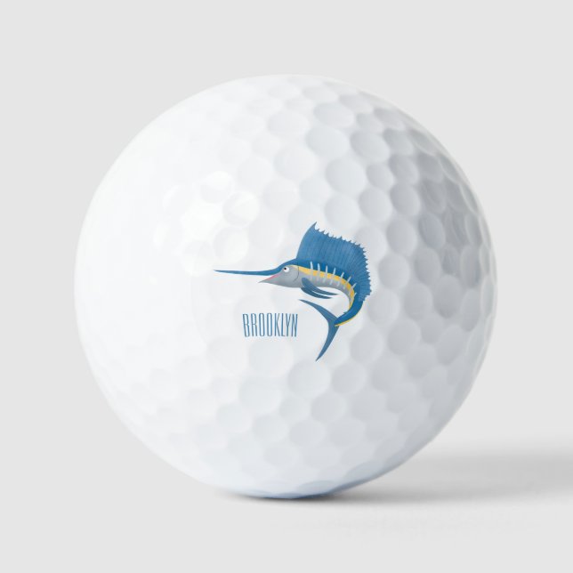 Pelotas De Golf Ilustracion personalizado divertido de pez espada (Anverso)