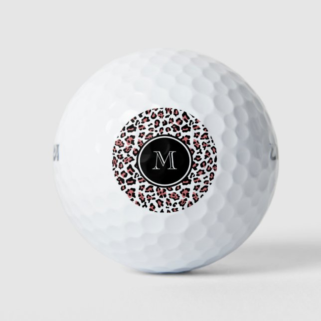 Pelotas De Golf Impresión de animales de leopardo negro con monogr (Anverso)