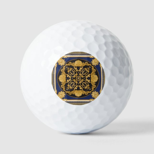 Pelotas De Golf Impresión de Bandana: Oro azul negro. (Anverso)