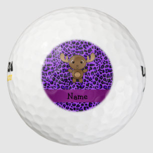 Pelotas De Golf Impresión de leopardo morado con nombre personaliz