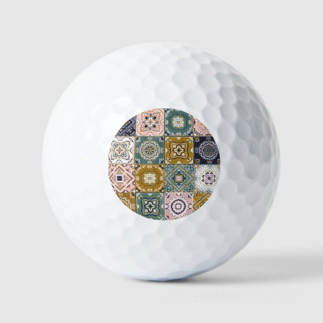 Pelotas De Golf Indio de Talavera: Patchwork, mosaico étnico. (Anverso)