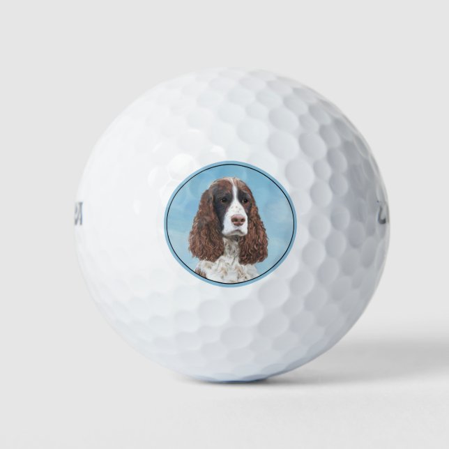 Pelotas De Golf Inglés Springer Spaniel Pintura Original Perro Art (Anverso)