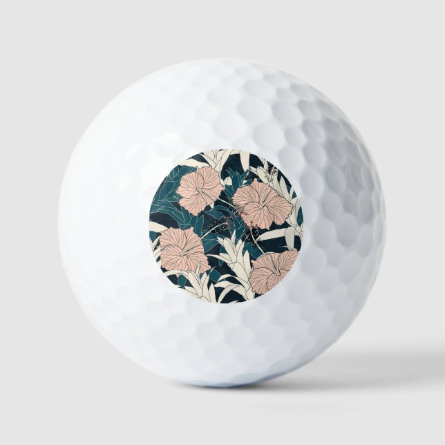 Pelotas De Golf Inhibisco rosa tropical, fondo oscuro (Anverso)