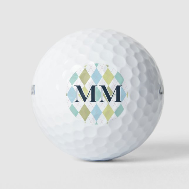 Pelotas De Golf Inicial de monograma azul y verde (Anverso)