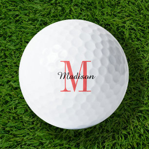 Pelotas De Golf Inicial de Monograma de Coral y Nombre Personaliza