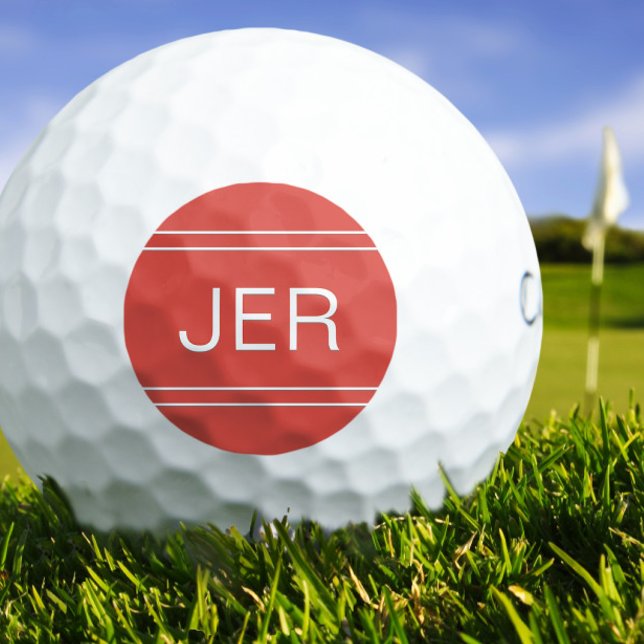 Pelotas De Golf Inicial de Monograma Rojo Personalizada para Golfi (Red Monogrammed Initial Personalized Golfer Golf Balls)