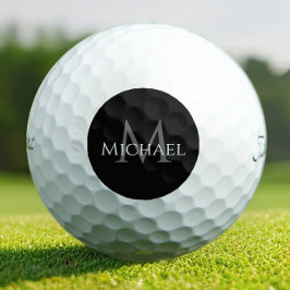 Pelotas De Golf Inicial de nombre de monograma negro personalizado