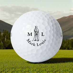 Pelotas De Golf Iniciales de Golfista Nombre Negro Personalizado