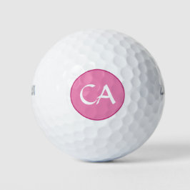 Pelotas De Golf Iniciales de monograma blanco rosado moderno perso