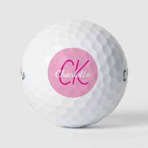 Pelotas De Golf Iniciales de monograma de nombre rosado