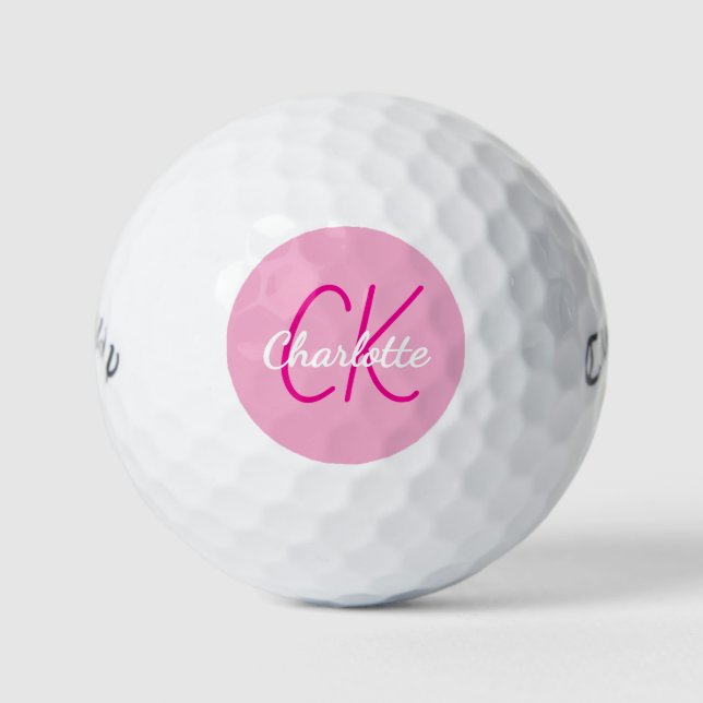 Pelotas De Golf Iniciales de monograma de nombre rosado (Anverso)