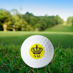 Pelotas De Golf Iniciales de monograma negro de la corona amarilla<br><div class="desc">Fondo amarillo,  texto negro. Decorada con una corona negra. Personalice y agregue sus iniciales y nombre de monograma.</div>
