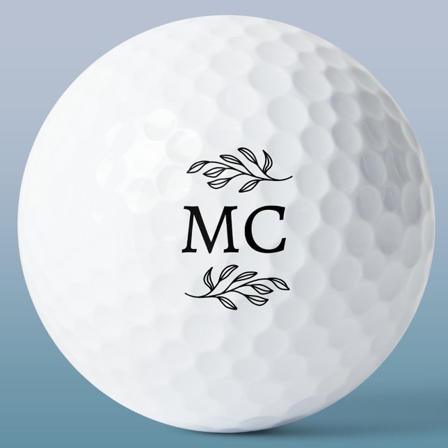 Pelotas De Golf Iniciales de monograma personalizadas hoja botánic (Personalized monogram initial botanical leaf art minimalist golf ball gift)
