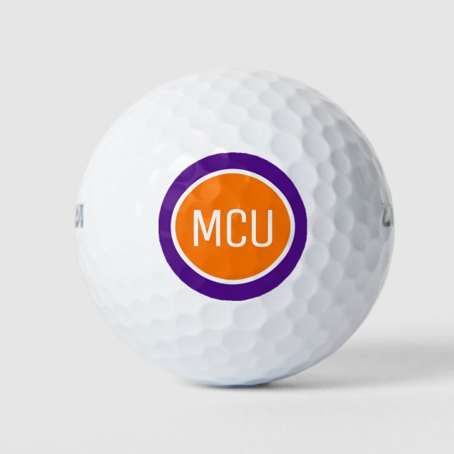 Pelotas De Golf Iniciales de monograma púrpura naranja personaliza (Anverso)