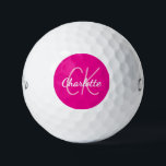 Pelotas De Golf Iniciales de monograma rosa caliente mujeres<br><div class="desc">Fondo rosa caliente,  texto rosa y blanco. Personalice y agregue sus iniciales y nombre de monograma. El nombre está escrito con una escritura de estilo con letras a mano moderna.</div>