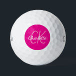 Pelotas De Golf Iniciales de monograma rosa caliente mujeres<br><div class="desc">Fondo rosa caliente,  texto rosa y blanco. Personalice y agregue sus iniciales y nombre de monograma. El nombre está escrito con una escritura de estilo con letras a mano moderna.</div>