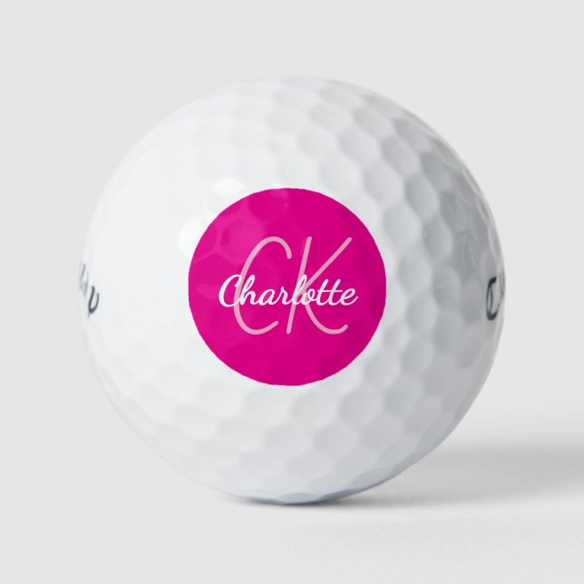 Pelotas De Golf Iniciales de monograma rosa caliente mujeres (Anverso)